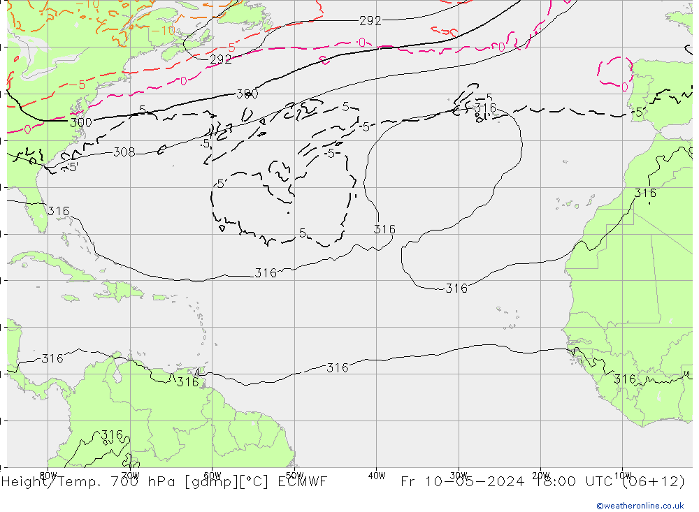 Height/Temp. 700 hPa ECMWF Fr 10.05.2024 18 UTC