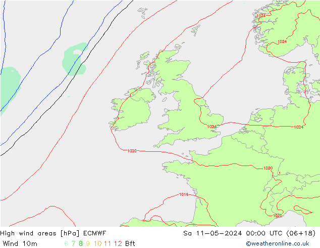 High wind areas ECMWF Sáb 11.05.2024 00 UTC