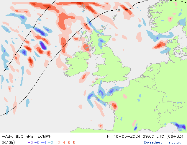 T-Adv. 850 hPa ECMWF ven 10.05.2024 09 UTC