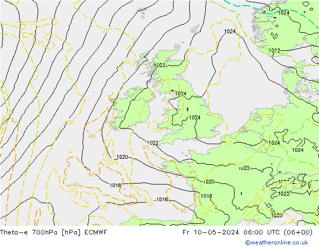 Theta-e 700гПа ECMWF пт 10.05.2024 06 UTC