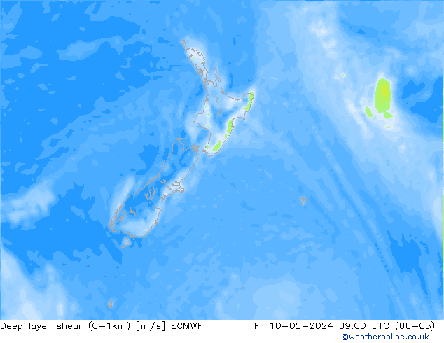 Deep layer shear (0-1km) ECMWF pt. 10.05.2024 09 UTC