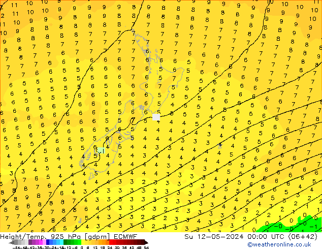 Height/Temp. 925 гПа ECMWF Вс 12.05.2024 00 UTC