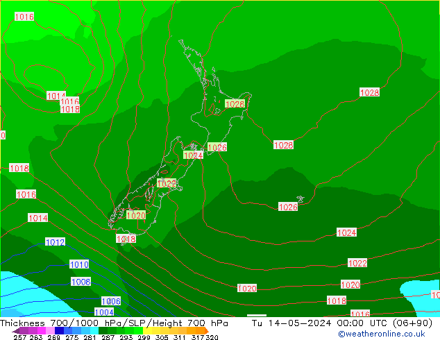 Dikte700-1000 hPa ECMWF di 14.05.2024 00 UTC