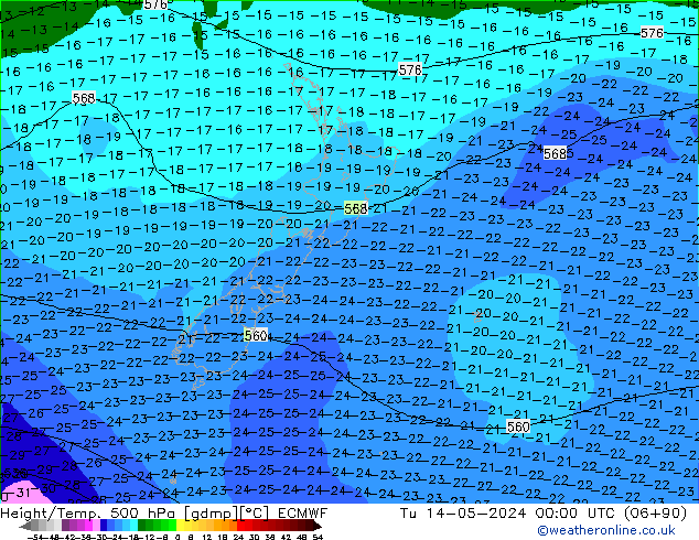 Géop./Temp. 500 hPa ECMWF mar 14.05.2024 00 UTC