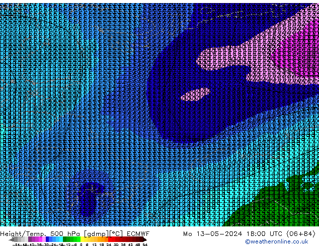 Z500/Yağmur (+YB)/Z850 ECMWF Pzt 13.05.2024 18 UTC