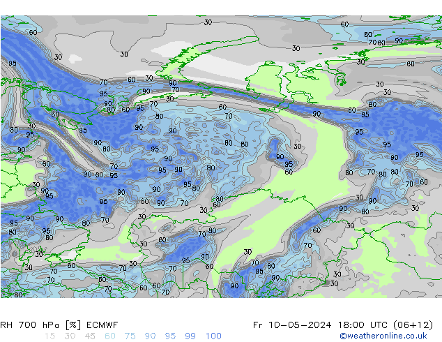RH 700 hPa ECMWF Fr 10.05.2024 18 UTC
