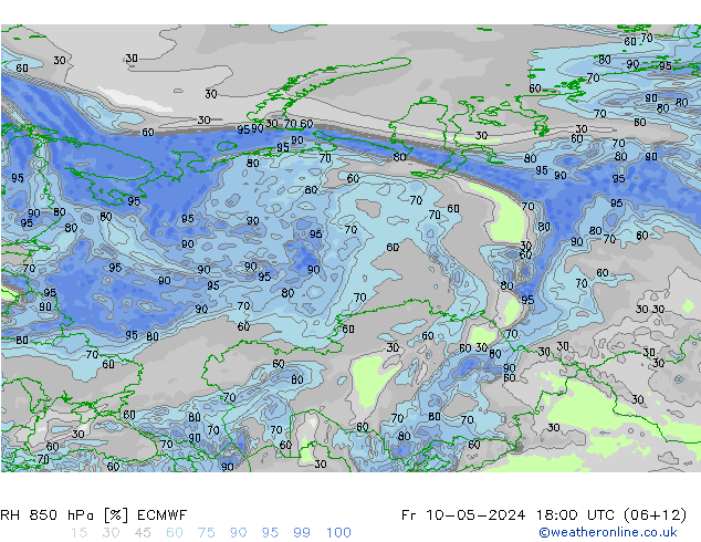RH 850 hPa ECMWF Fr 10.05.2024 18 UTC