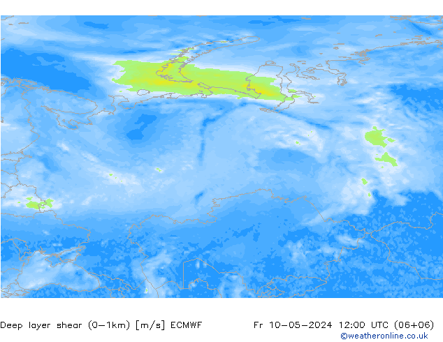 Deep layer shear (0-1km) ECMWF пт 10.05.2024 12 UTC