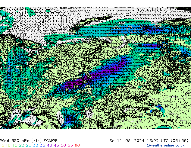 Wind 850 hPa ECMWF Sa 11.05.2024 18 UTC