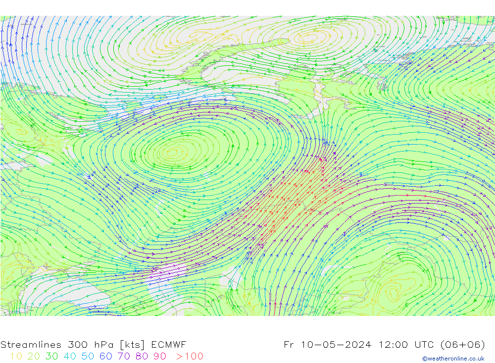 Streamlines 300 hPa ECMWF Fr 10.05.2024 12 UTC