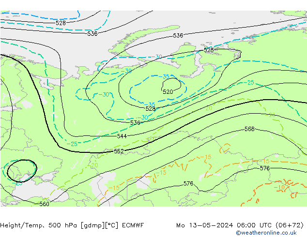 Z500/Rain (+SLP)/Z850 ECMWF Seg 13.05.2024 06 UTC