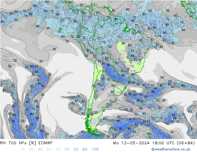 RH 700 hPa ECMWF Mo 13.05.2024 18 UTC