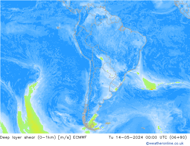 Deep layer shear (0-1km) ECMWF вт 14.05.2024 00 UTC