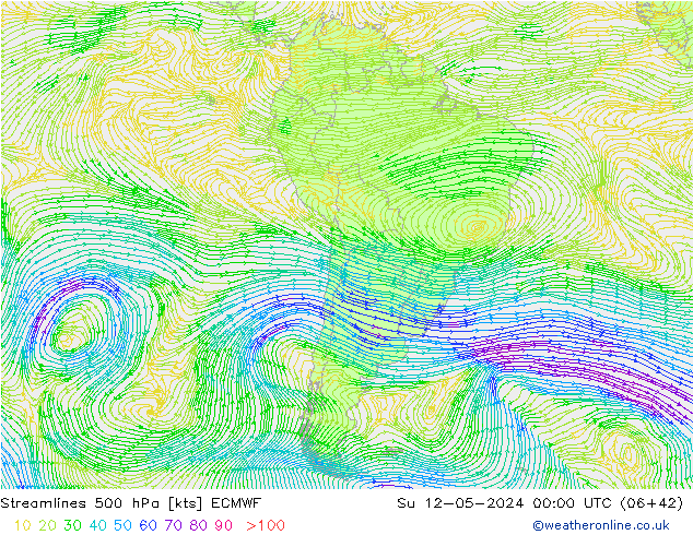 Línea de corriente 500 hPa ECMWF dom 12.05.2024 00 UTC