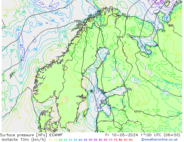 Isotachs (kph) ECMWF ven 10.05.2024 12 UTC