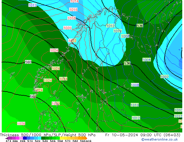 Schichtdicke 500-1000 hPa ECMWF Fr 10.05.2024 09 UTC