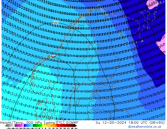 Z500/Regen(+SLP)/Z850 ECMWF zo 12.05.2024 18 UTC