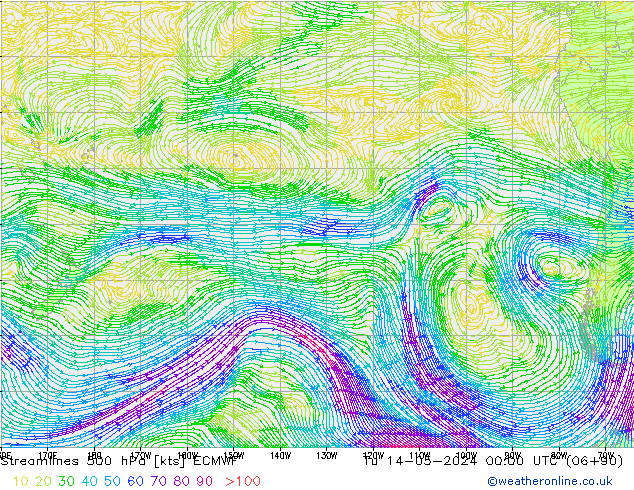 Streamlines 500 hPa ECMWF Tu 14.05.2024 00 UTC