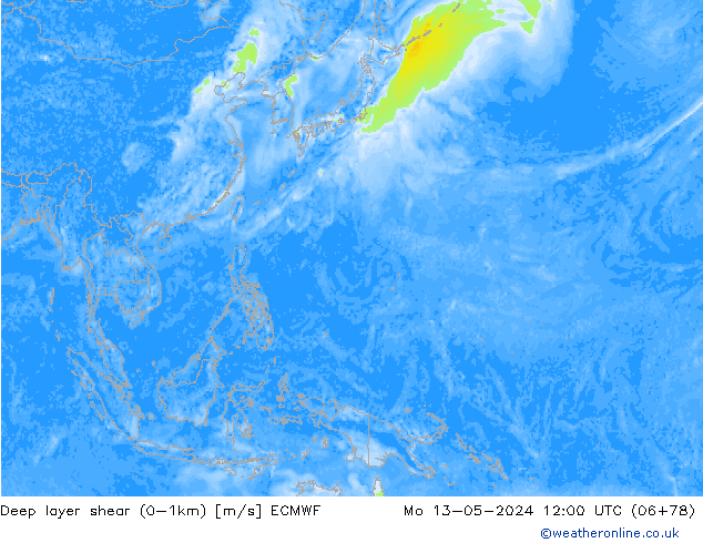 Deep layer shear (0-1km) ECMWF ma 13.05.2024 12 UTC