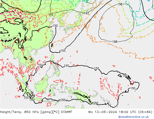 Z500/Rain (+SLP)/Z850 ECMWF lun 13.05.2024 18 UTC