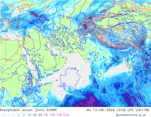 Precipitation accum. ECMWF Mo 13.05.2024 12 UTC