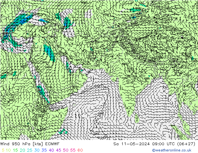 Vento 950 hPa ECMWF Sáb 11.05.2024 09 UTC