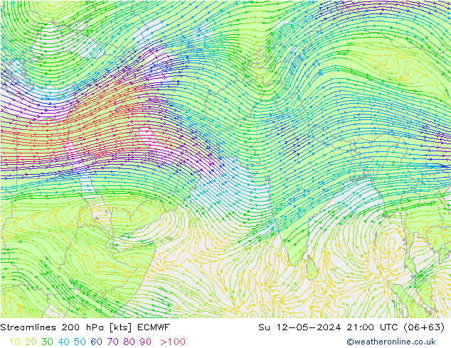 ветер 200 гПа ECMWF Вс 12.05.2024 21 UTC
