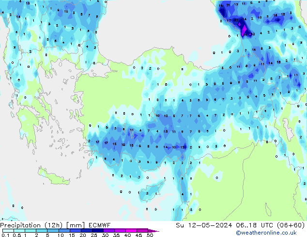 Précipitation (12h) ECMWF dim 12.05.2024 18 UTC