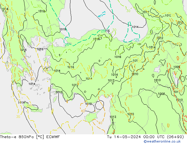 Theta-e 850hPa ECMWF di 14.05.2024 00 UTC