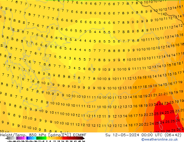 Height/Temp. 850 hPa ECMWF dom 12.05.2024 00 UTC