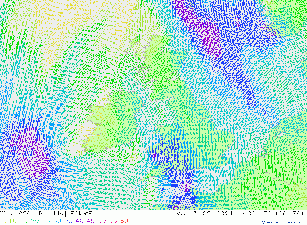 Wind 850 hPa ECMWF Mo 13.05.2024 12 UTC