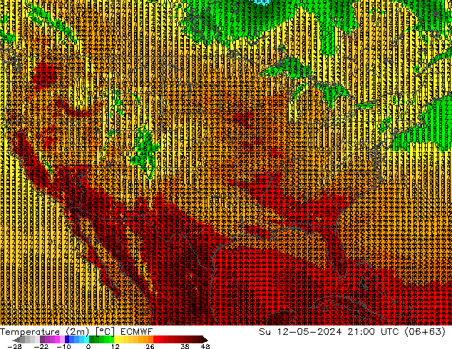 Temperaturkarte (2m) ECMWF So 12.05.2024 21 UTC