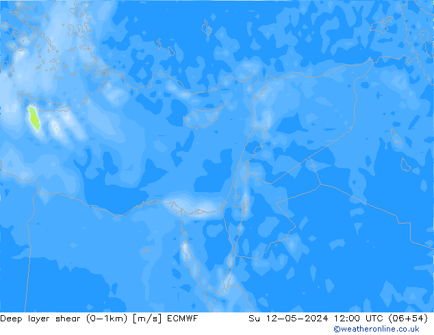 Deep layer shear (0-1km) ECMWF Su 12.05.2024 12 UTC
