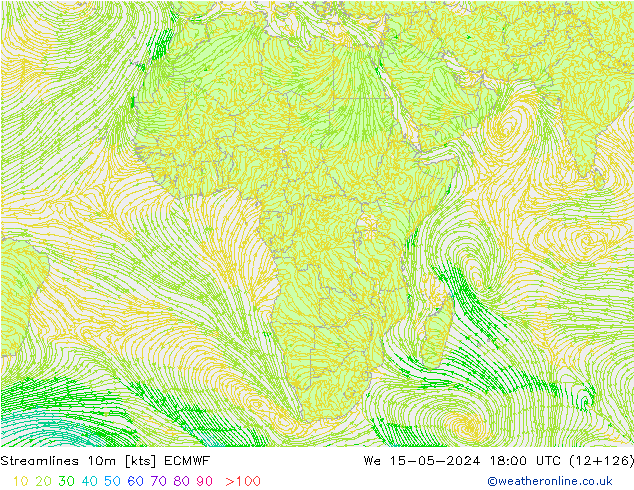 Linea di flusso 10m ECMWF mer 15.05.2024 18 UTC