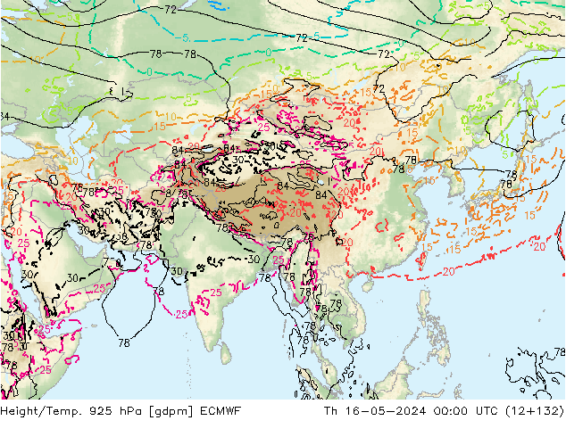 Hoogte/Temp. 925 hPa ECMWF do 16.05.2024 00 UTC