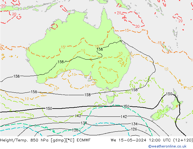 Hoogte/Temp. 850 hPa ECMWF wo 15.05.2024 12 UTC