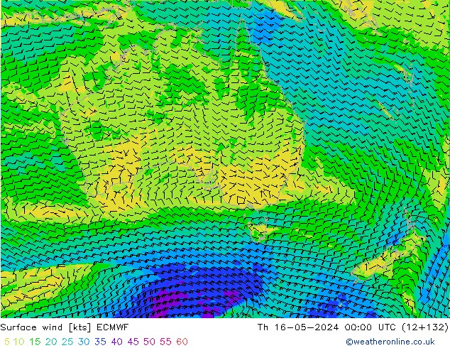 ветер 10 m ECMWF чт 16.05.2024 00 UTC