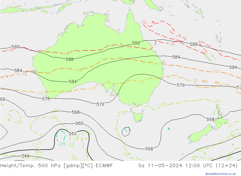 Height/Temp. 500 hPa ECMWF Sa 11.05.2024 12 UTC