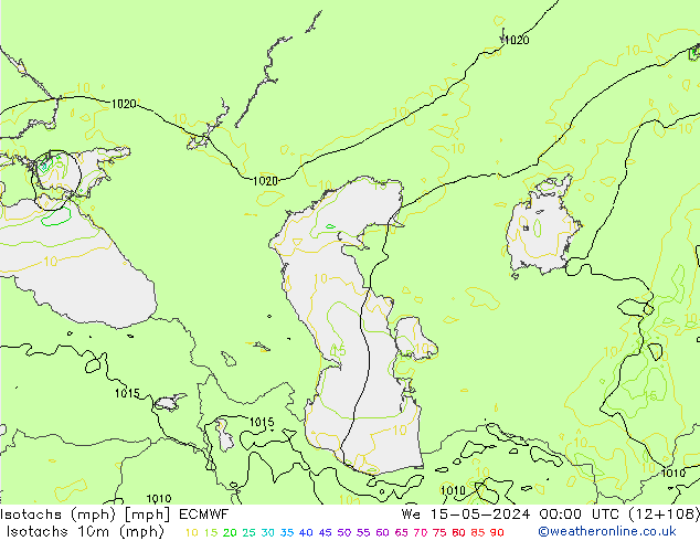 Isotachs (mph) ECMWF Qua 15.05.2024 00 UTC