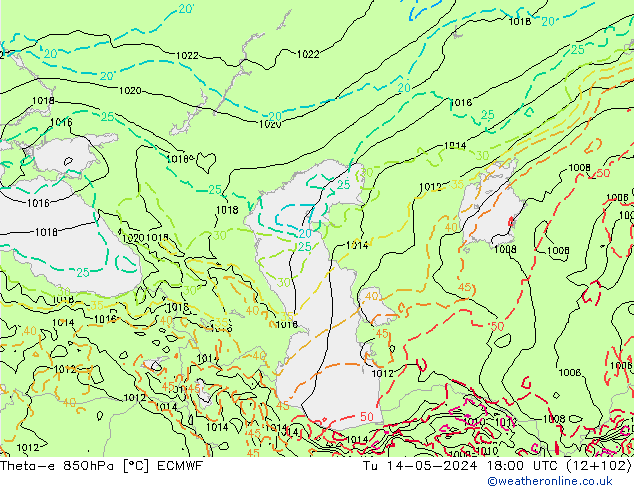 Theta-e 850hPa ECMWF mar 14.05.2024 18 UTC