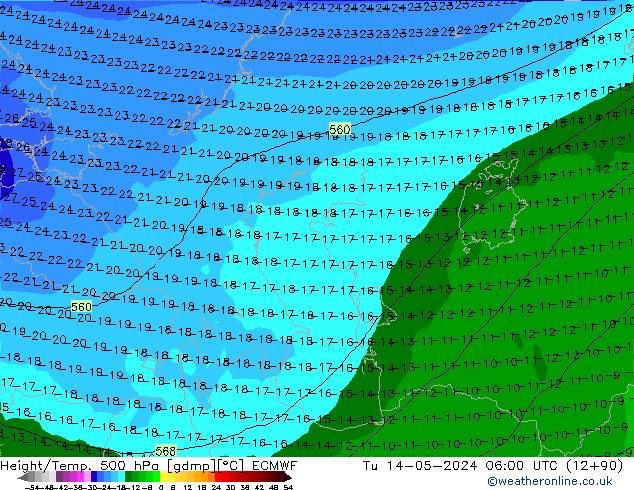 Z500/Rain (+SLP)/Z850 ECMWF mar 14.05.2024 06 UTC