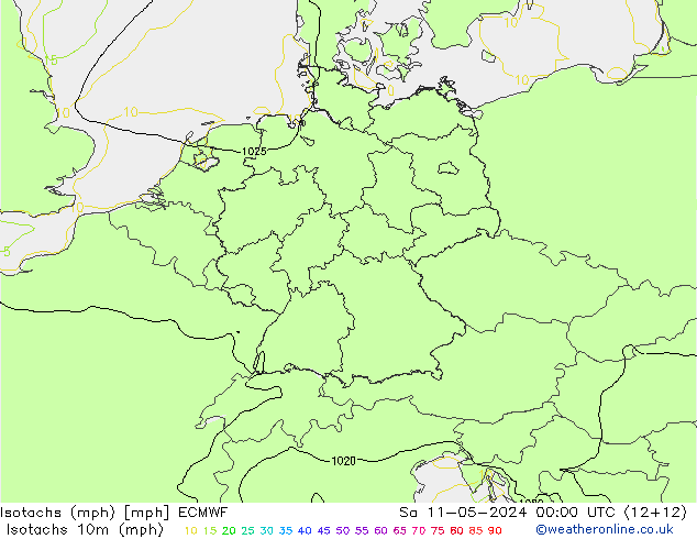 Isotaca (mph) ECMWF sáb 11.05.2024 00 UTC