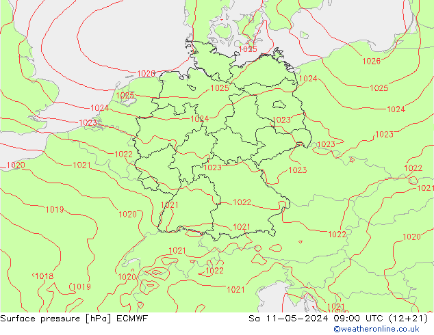 地面气压 ECMWF 星期六 11.05.2024 09 UTC