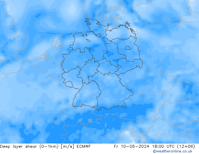 Deep layer shear (0-1km) ECMWF Fr 10.05.2024 18 UTC