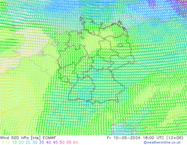 Wind 500 hPa ECMWF Fr 10.05.2024 18 UTC