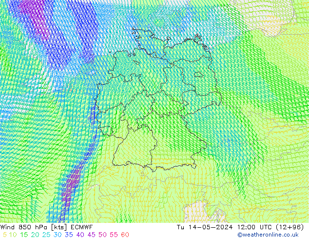 Rüzgar 850 hPa ECMWF Sa 14.05.2024 12 UTC