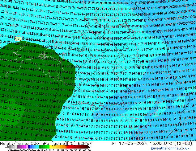 Hoogte/Temp. 500 hPa ECMWF vr 10.05.2024 15 UTC