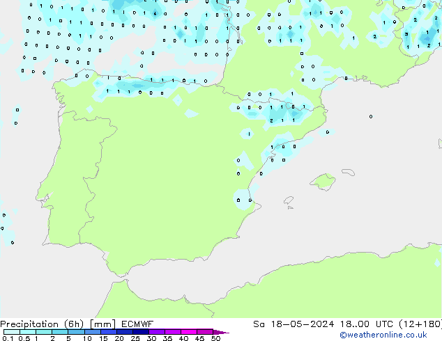 Précipitation (6h) ECMWF sam 18.05.2024 00 UTC