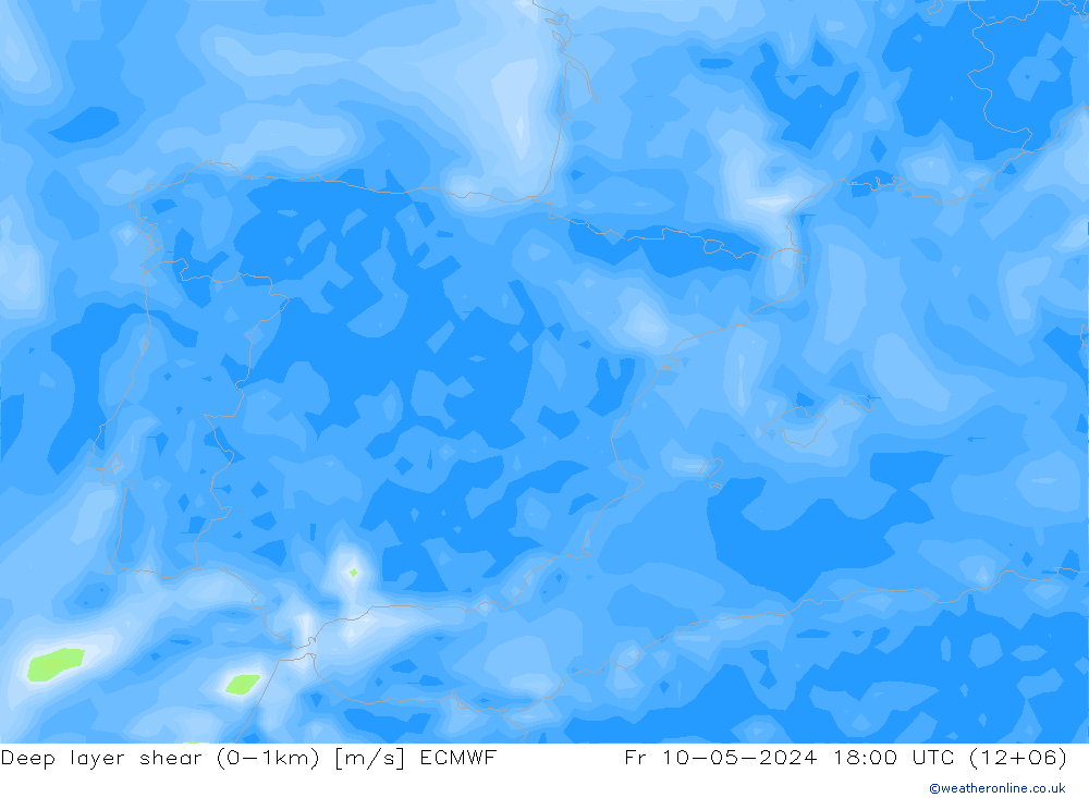 Deep layer shear (0-1km) ECMWF pt. 10.05.2024 18 UTC