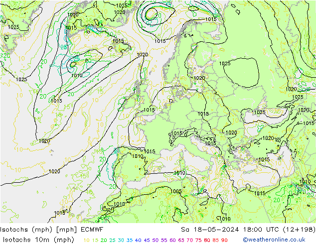 Isotachs (mph) ECMWF  18.05.2024 18 UTC